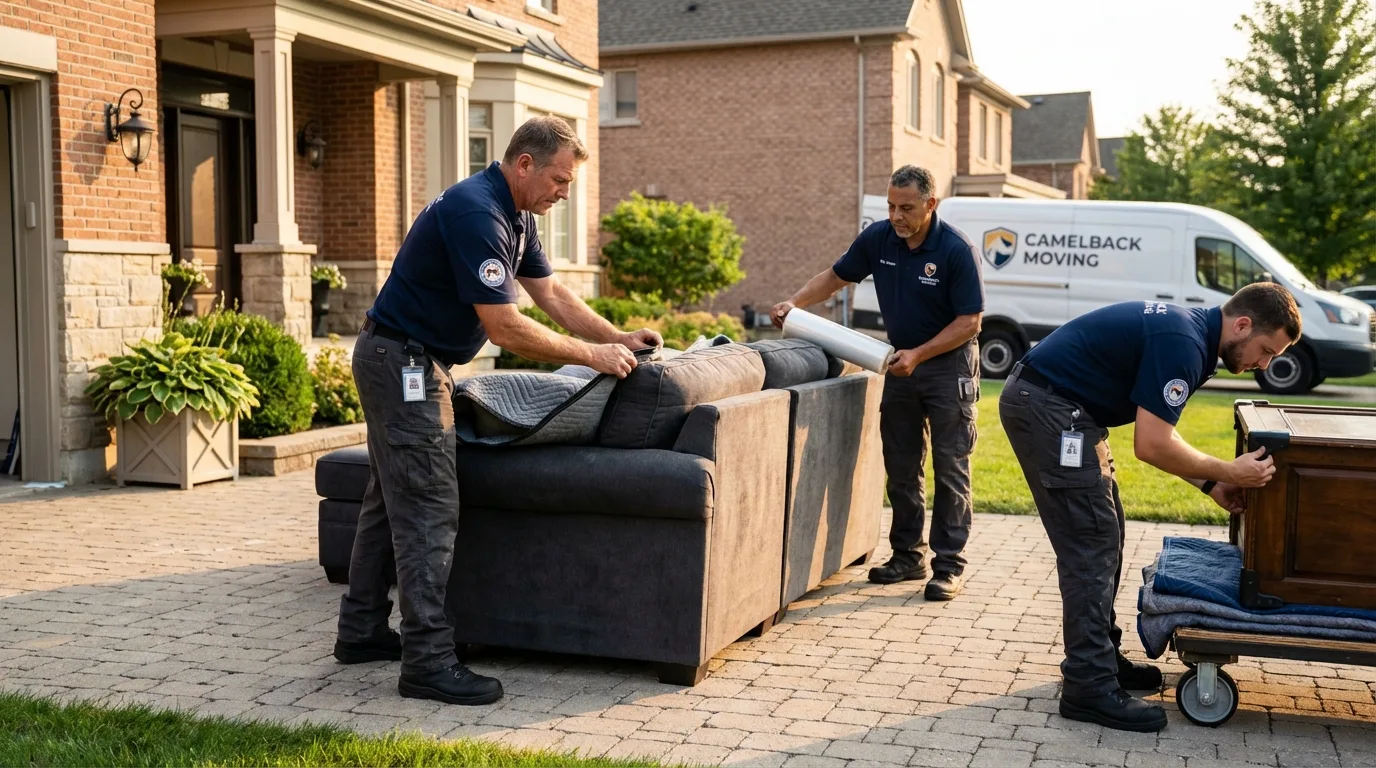 Large estate moving crew wrapping furniture in Sabattus, ME
