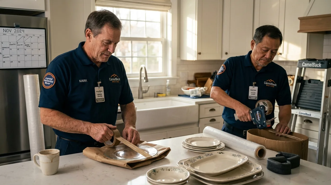 Professional crew packing kitchen dishware in Sabattus, ME
